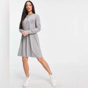 ASOS’ Noisy May Collegiate Motif Jersey Smock Dress, Gray Heather Size XL NWT